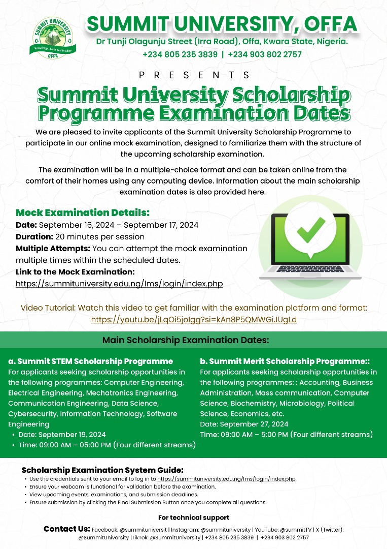 SCHOLARSHIP EXAMINATION FLIER